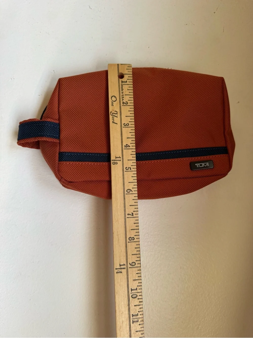 TUMI Travel Kit Small Accessory Pouch Orange with blue Trim